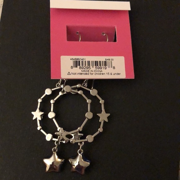 Betsey Johnson Silver Tone Shine Bright Crescent Moon Drop Earrings Crystal NWT - Picture 9 of 10